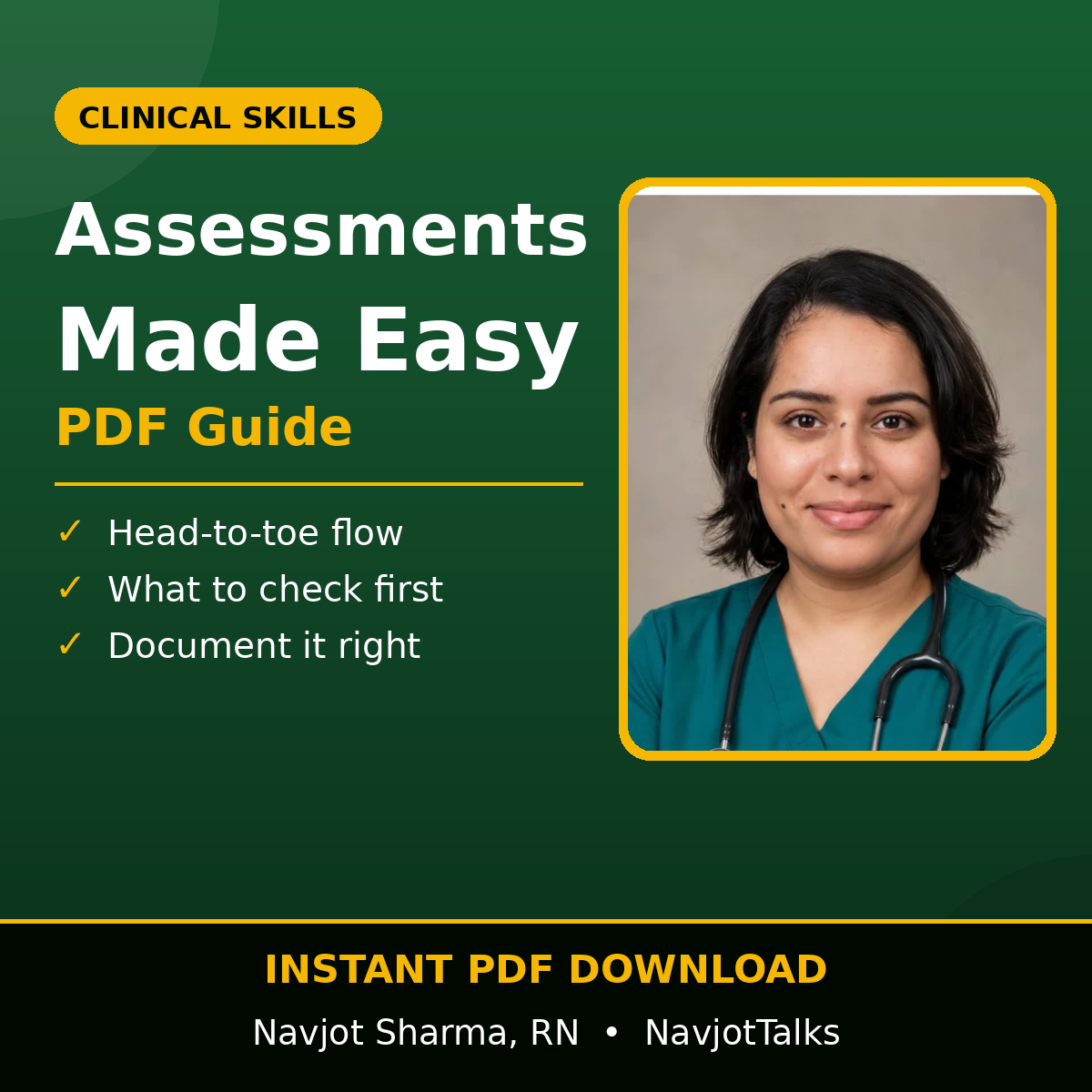Assessments Made Easy nursing guide cover by Navjot Sharma, RN