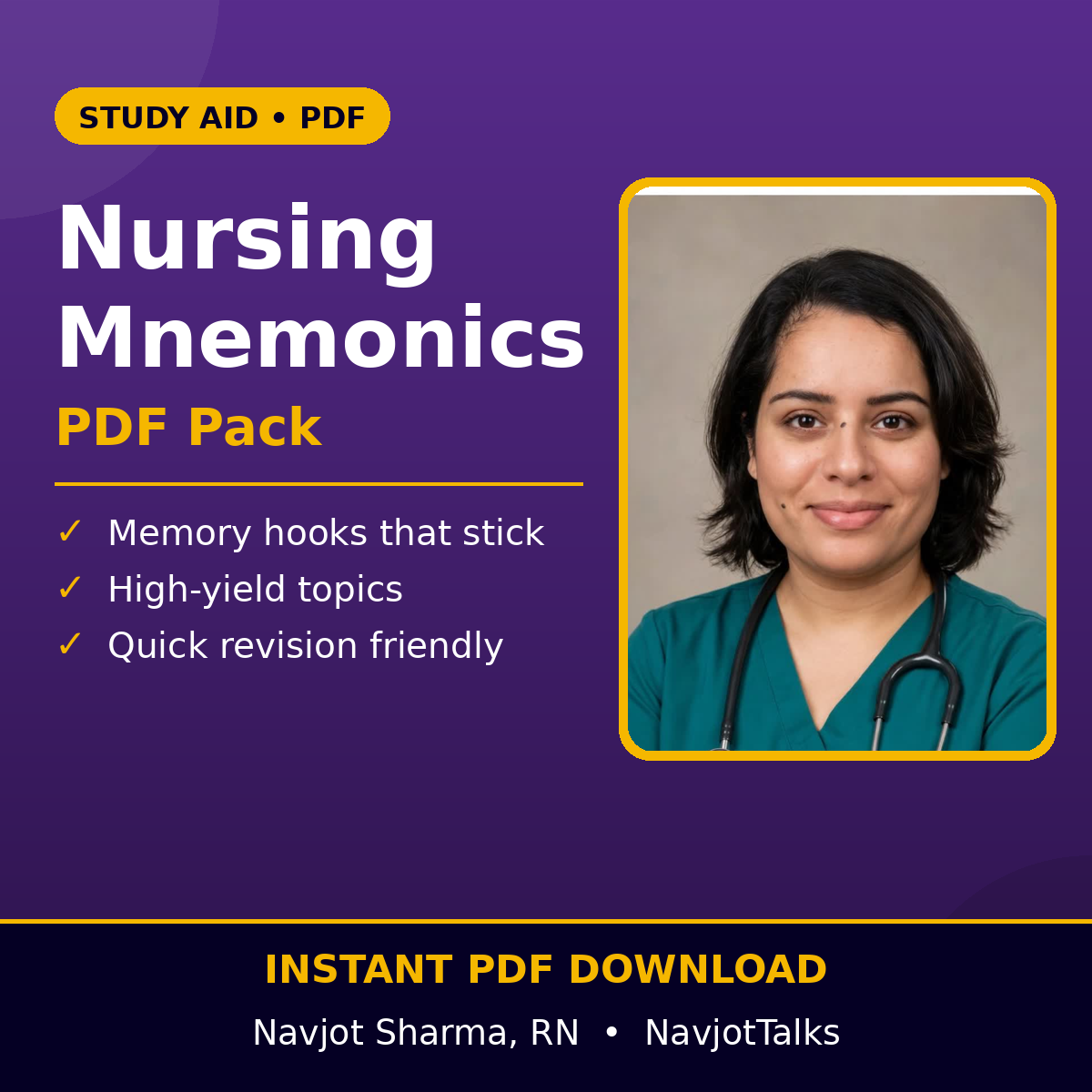 Nursing Mnemonics study guide cover by Navjot Sharma, RN
